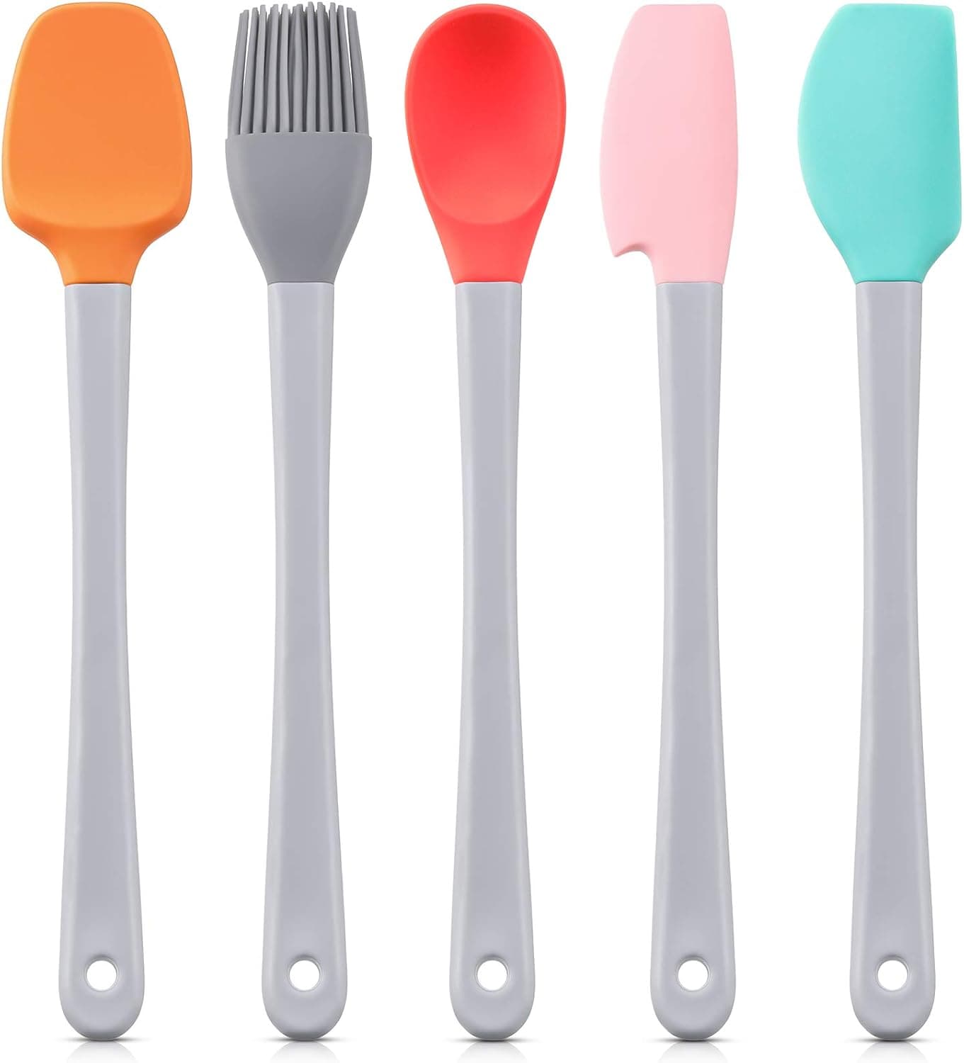 5 Piece Mini Silicone Spatula Set Silicone Spatula, Silicone Shovel, Silicone Spoon, Silicone Oil Brush with Plastic Handle for Cooking, Baking and Mixing