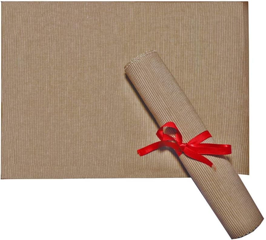 MyMadison Home Set of 4 Brown Color Ribbed Placemats 100% Cotton Cloth Dinner Table Kitchen mats Machine Washable for Everyday use(13 x 18 Inch, Brown)