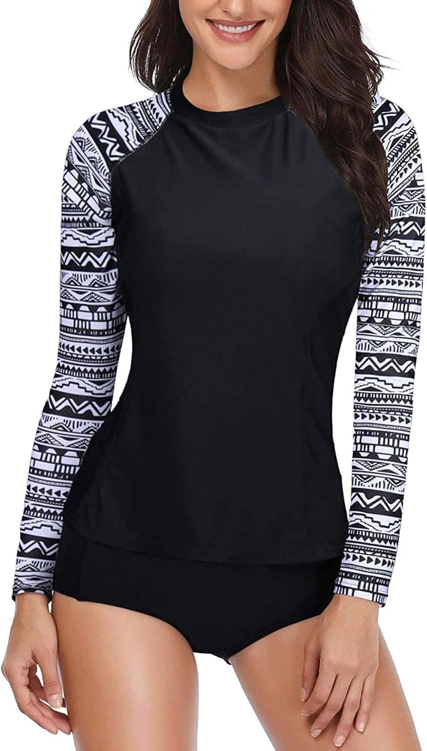 Daci Women 2 Piece Rash Guard Long Sleeve Zipper Bathing Suit with Bottom Built in Bra Swimsuit UPF 50