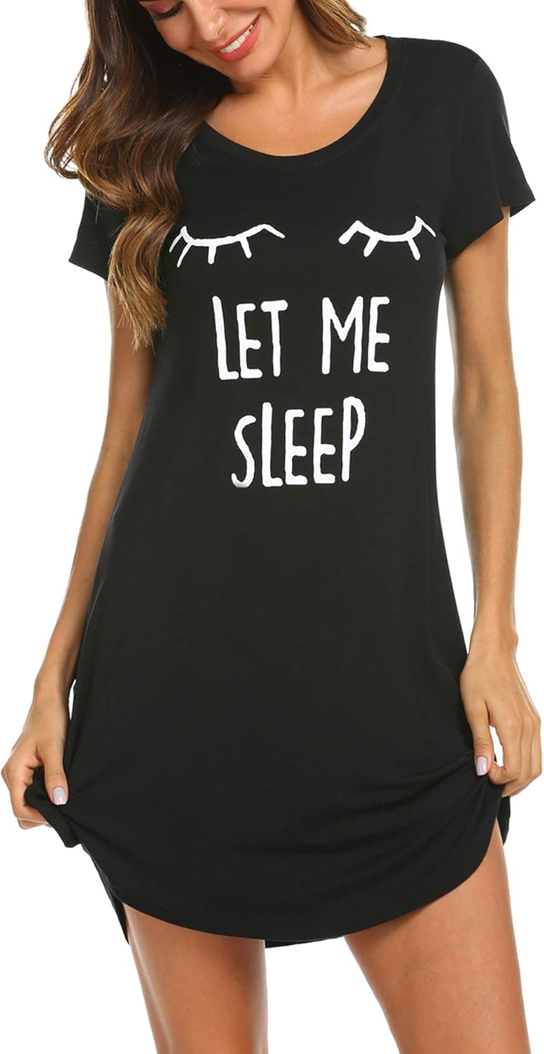 Hotouch Womens Nightgown Short Sleeve Printed Sleepshirts Cute Night Shirts Soft Pajama Sleepwear