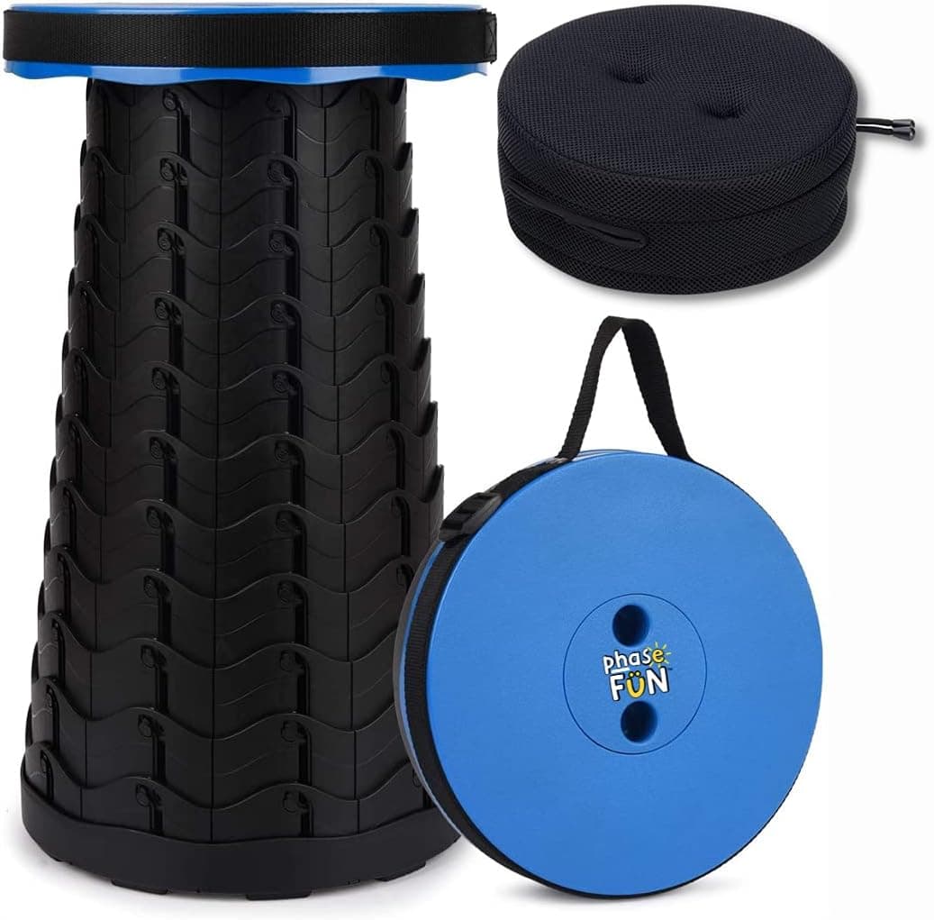 Retractable Folding Stool With Memory Foam Cushion, Durable Outdoor Retractable Stool, Lightweight Portable Stool For Camping & Fishing, Sturdy Collapsible Stool For Adults Portable Telescoping Stool