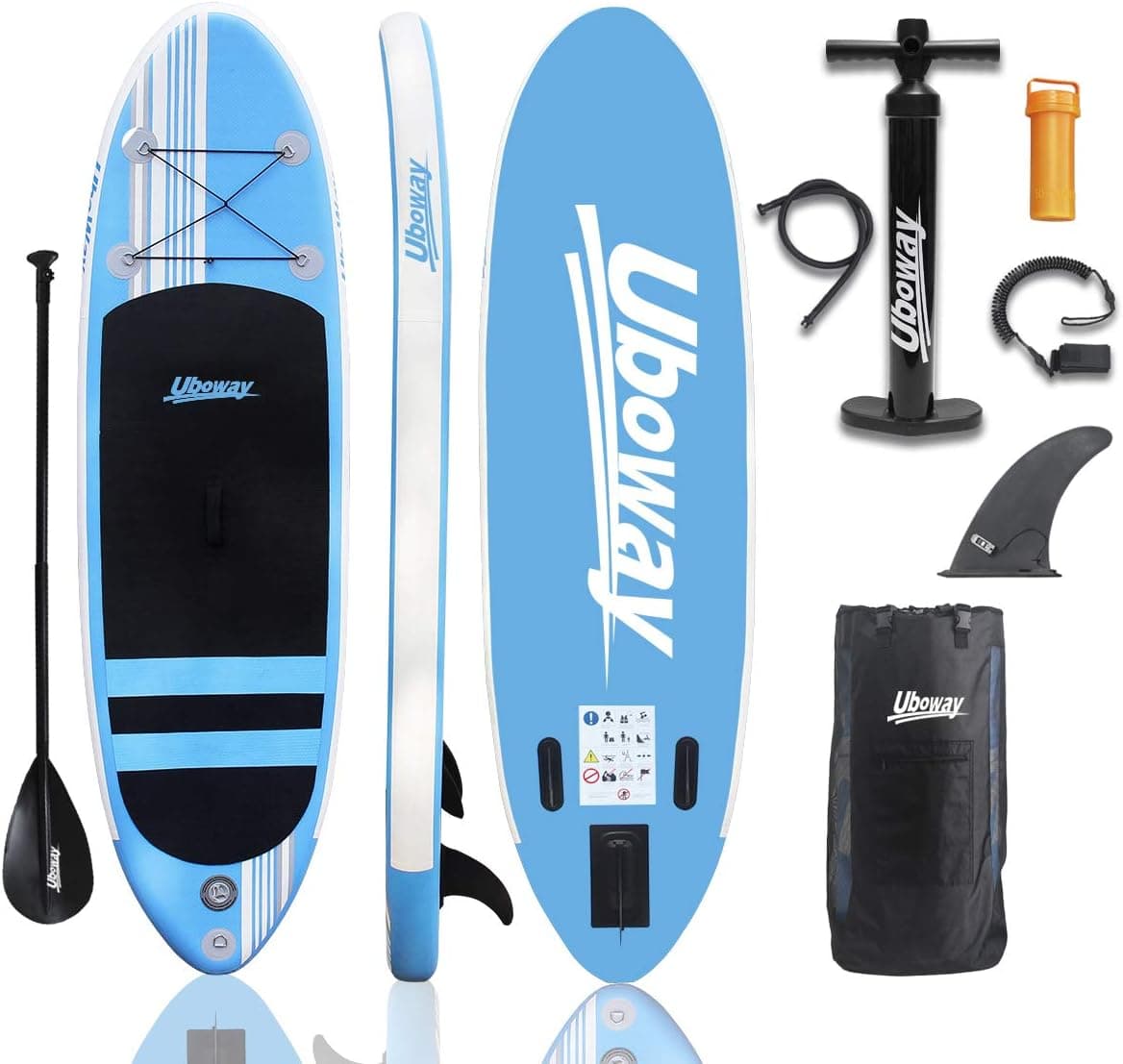 Uboway Inflatable Stand Up Paddle Board 6 inch Thick iSUP with Adjustable Paddle, Backpack, Pump, Elastic Rope, Fin, Repair Kit 10 ft Long 30 inch Wide
