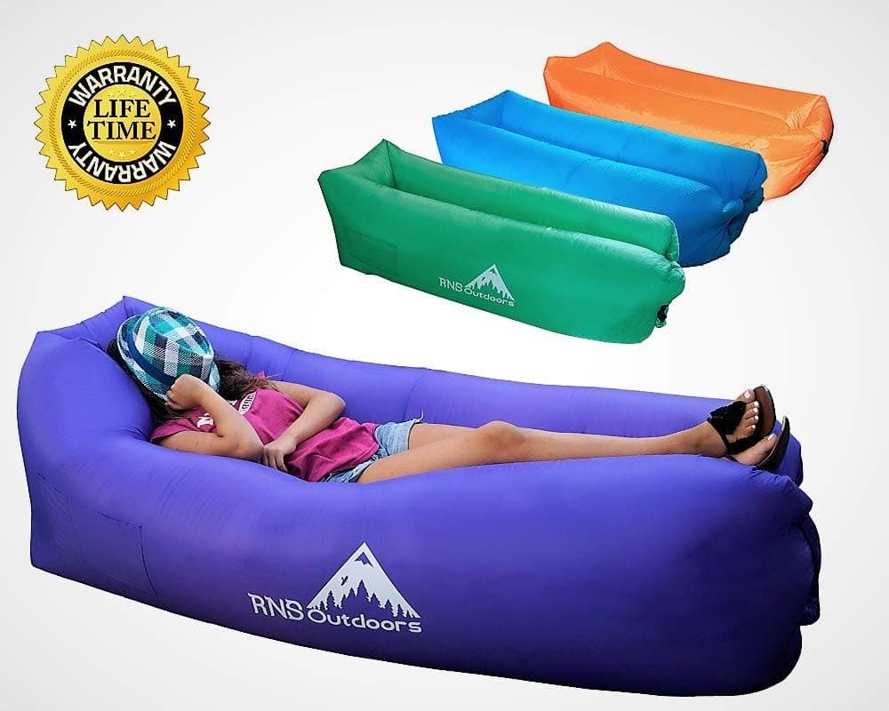 Inflatable Couch Lounger with Backpack Portable Hammock Durable Blowup Air Sofa Easy Inflate Blow Up Chair Wind Pouch Waterproof Sack Pool Float Camping Beach Festivals Sleepover Couches Gaming Chairs
