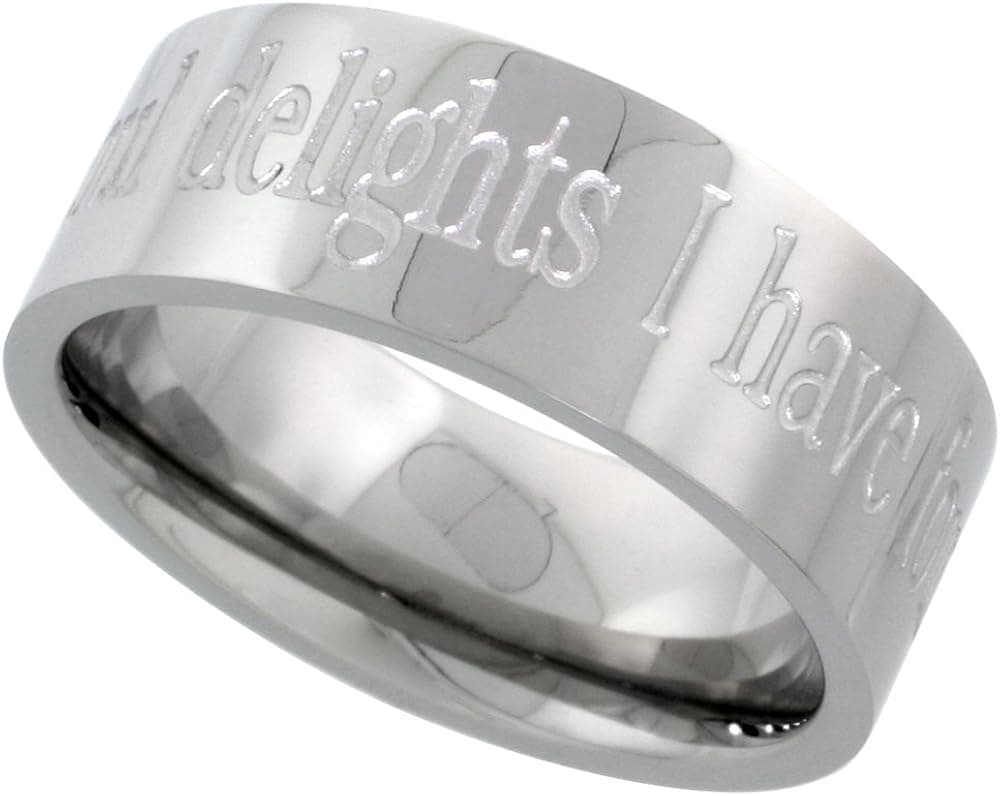 Sabrina Silver Stainless Steel 8mm I Have Found The ONE in WHOM My Soul Delights Wedding Ring Comfort-Fit, Sizes 8-14