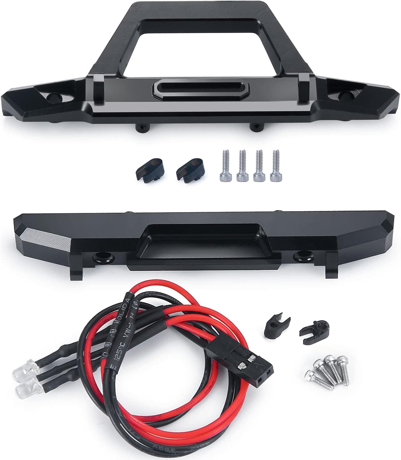 RCLIONS Aluminum Alloy Front Bumper and Rear Bumper with LED Taillight for Axial SCX24 AXI00002 JLU CRC 1/24th RC Crawler Truck Car Upgrades