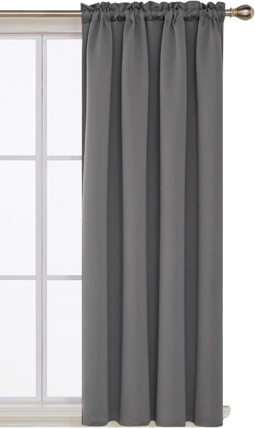Deconovo Light Grey Blackout Rod Pocket Drapes Darkening Curtains for Dining Room, 42x63 Inch