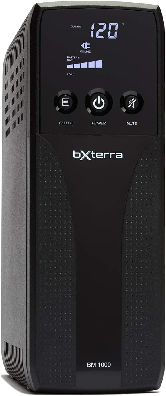 bXterra 1000VA UPS BM1000AVRLCD Intelligent LCD UPS Battery Backup, 10 Outlets, AVR, Easy Access Replaceable Battery, RJ11/RJ45/Coax, Contoured Design, Mini-Tower