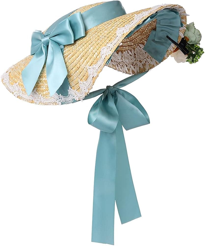 Girls Womens Victorian Tea Party Sun Hat Bows Flowers Straw Hats
