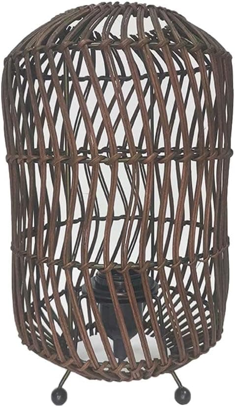 Tootoo Star 11.4 Inch Small Brown Retro Natural Rattan Bamboo Table Lamp, Hollow Oval Design, Suitable for Bedside, Bedroom Nightstand, Living Room, Hallway, Study Room