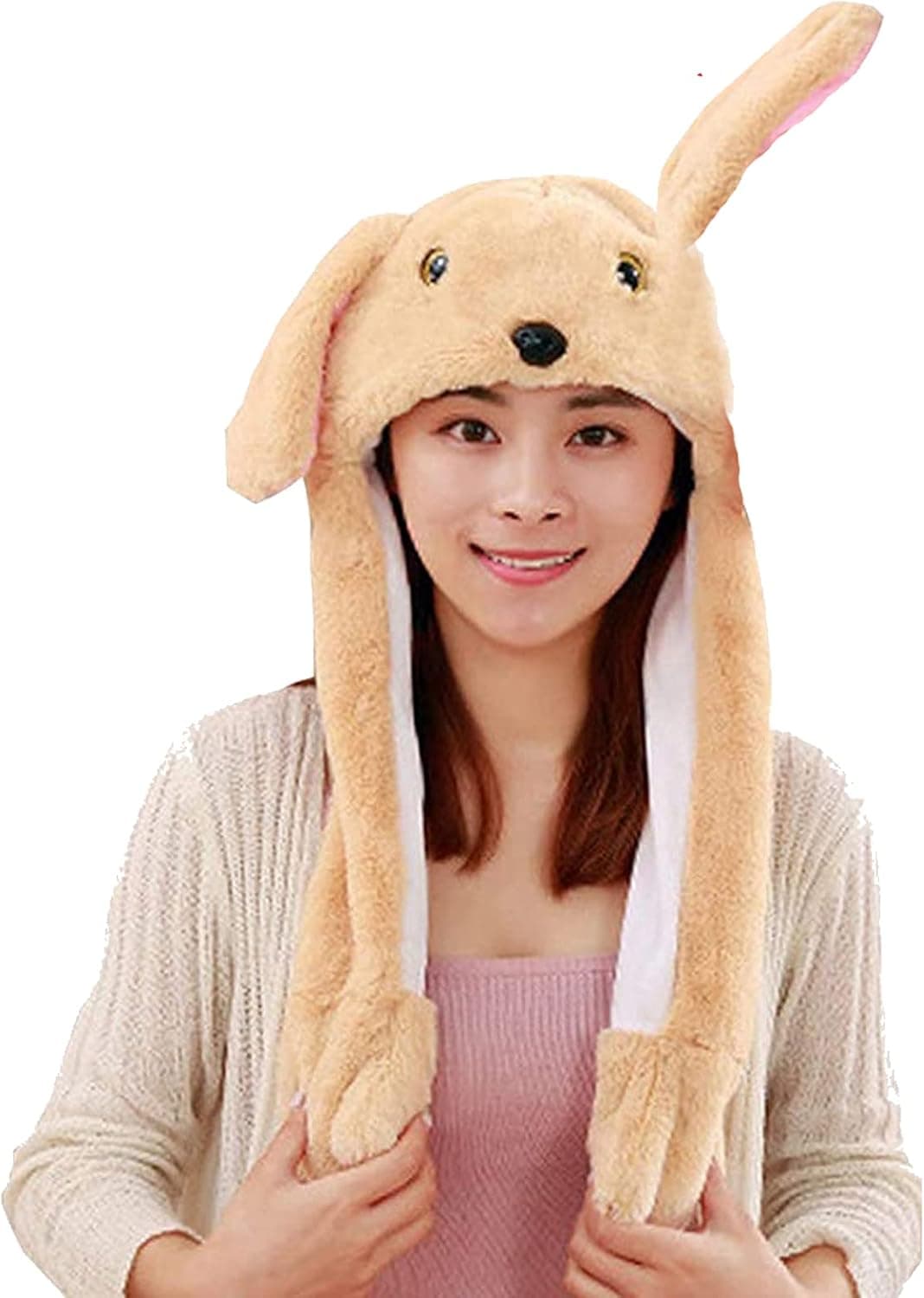 Funny Dog Hat Moving Jumping Dog Ear Hat Bunny Plush Hat Cap for Women, Girls, Kids Cosplay Halloween Christmas Party Holiday Hat
