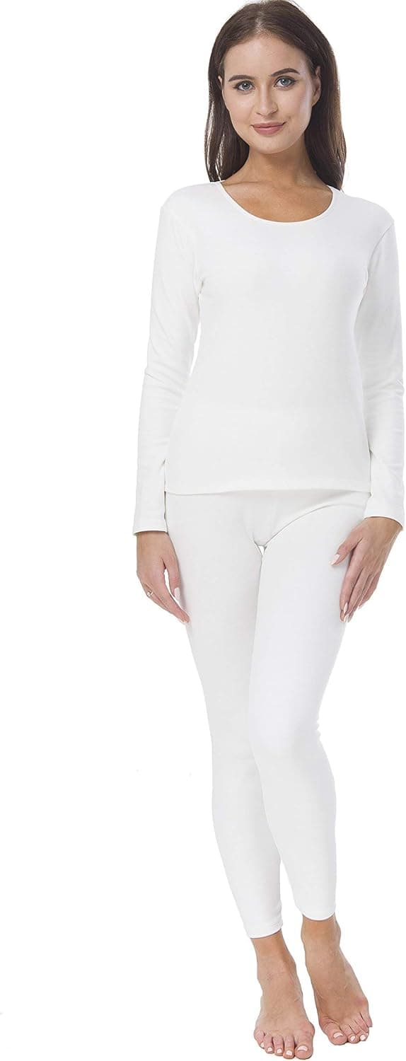 HieasyFit Women's Mid-Weight Cotton Thermal Underwear 2pc Winter Base Layer Set