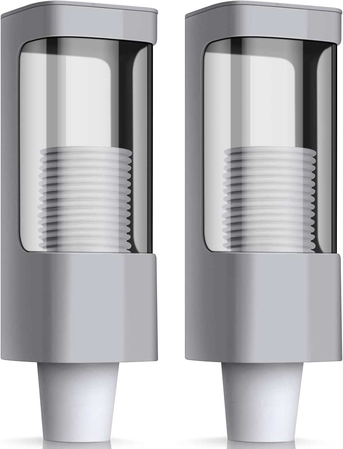 Pull Type Cup Dispenser 2 Pieces Bathroom Water Cup Holder Fits 3-5 oz Small Cups Adhesive Wall Mounted Cup Dispenser with Paste Plate for Disposable Paper Cups Home Office (Gray, Single)
