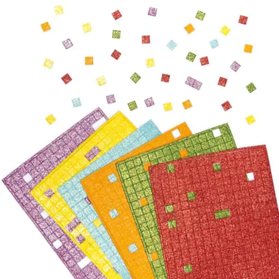 Baker Ross EF571 Glitter Mosaic Squares - Pack of 1950,Self Adhesive Foam Stickers for Kids to Use in Arts and Crafts Activities