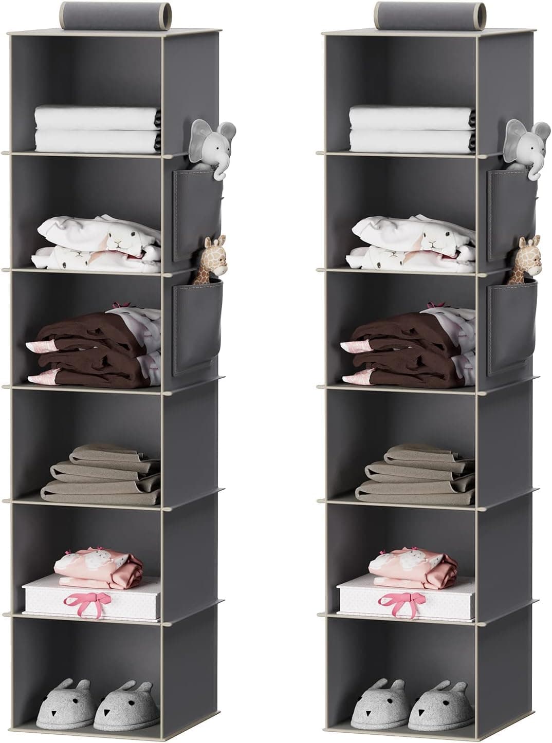 YOUDENOVA Hanging Closet Organizer, 6-Shelf Closet Hanging Storage Shelves, 2 Packs, Grey