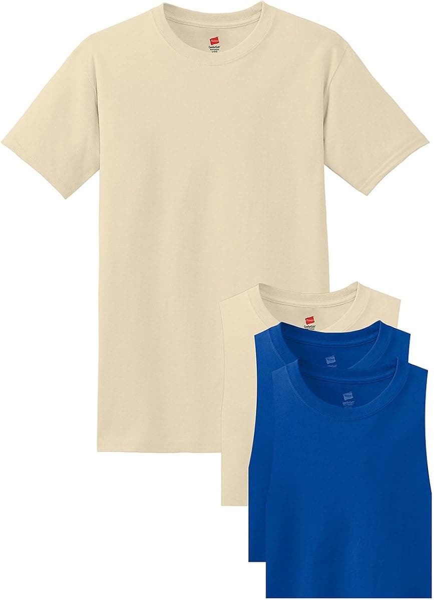 Hanes Men's Comfortsoft T-Shirt, 2 Deep Royal / 2 Sand, L (Pack of 4)