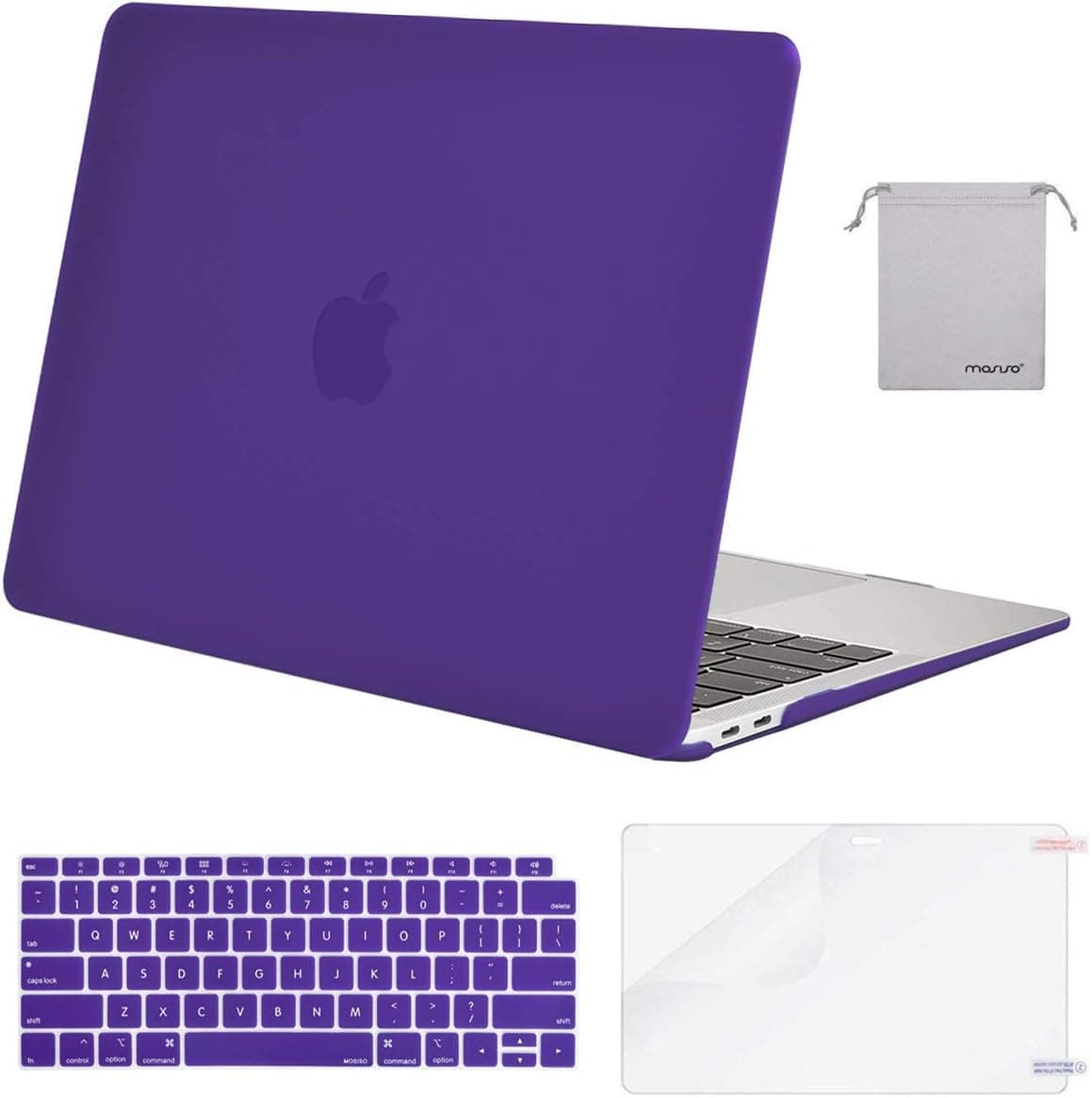 MOSISO MacBook Air 13 inch Case 2020 2019 2018 Release A2179 A1932 with Retina Display, Plastic Hard Shell&Keyboard Cover&Screen Protector&Storage Bag Compatible with MacBook Air 13, Solid Purple