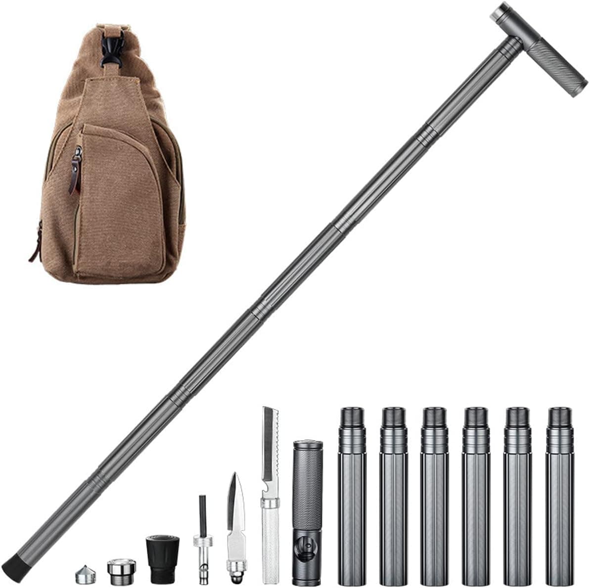 Link Knife Outdoor Camping Self Defense Alpenstocks Walking Aid Walker(Without Flashlight) Gray