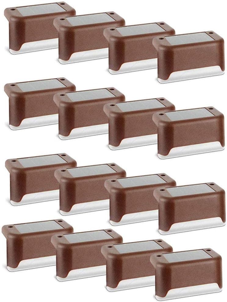 Solar Lights Outdoor Decorative Waterproof Led Fence Lights 4/8/12/16Pcs Led Waterproof Wall Light Garden Landscape Step Stair Deck Lights-Brown_16Pcs