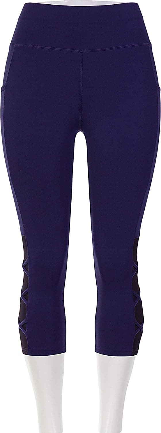 Pop Fit Women's Crop Length ~Lily~ Navy Leggings - High Waisted, Capri Length, with Pockets