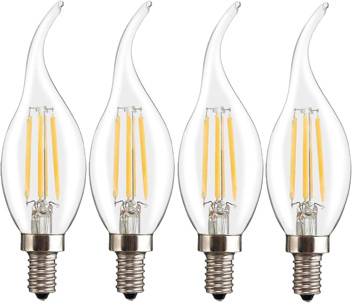 【Promotion】KINGSO E12 LED Bulb 4W COB LED Filament Candle Light 40W Incandescent Bulb Equivalent Dimmable Warm White 2700K 420LM Chandelier Candelabra Pull Tail Edison Antique Vintage Style 4 Pack