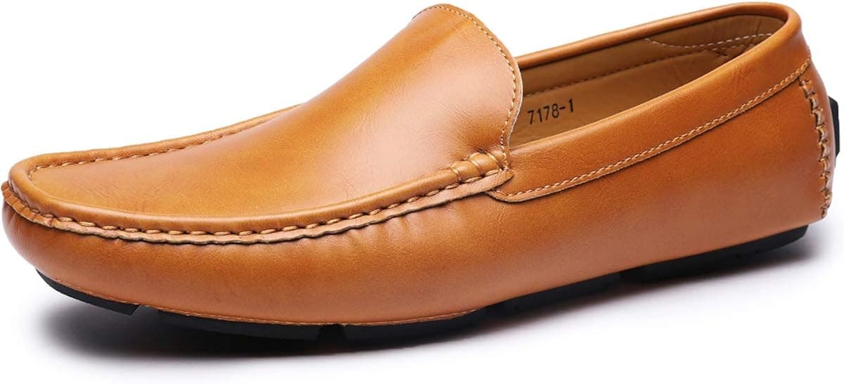 Men's Casual Loafer Slip-on Moccasin Flat Boat Driving Shoes with Metal Buckle