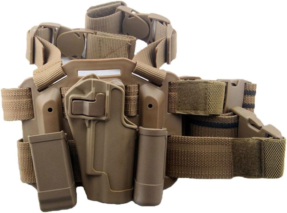 LTY Adjustable Tactical Airsoft Pistol Drop Leg Holster Bag Thigh Right Leg Holster with Magazine Torch Pouch for Colt 1911 M1911 (Tan)