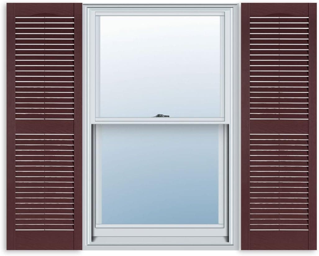 15 Inch x 39 Inch Standard Louver Exterior Vinyl Window Shutters, Burgundy (Pair)