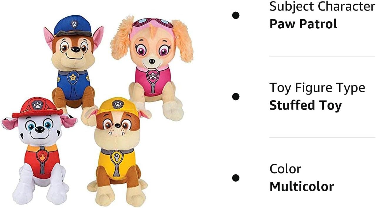 Toy Rover Paw Patrol 9 Inch Skye Marshall Chase and Rubble Stuffed Plush Toy Set, Multicolor