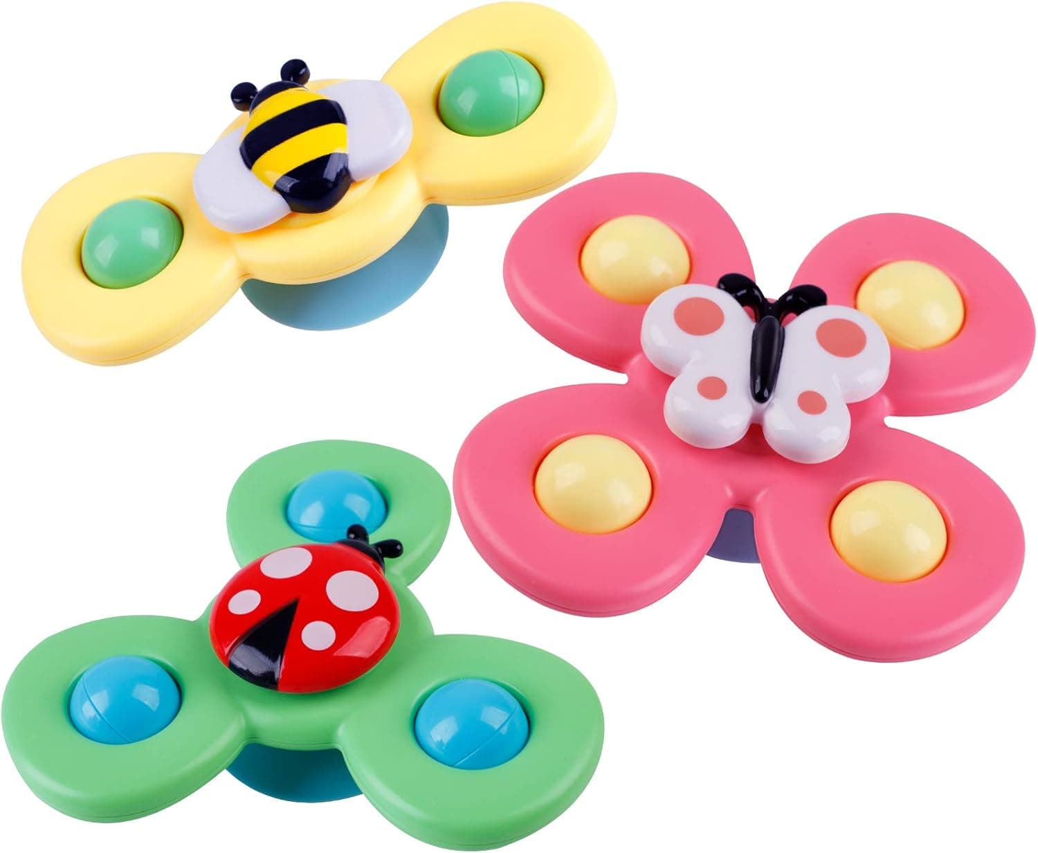 B bangcool 3PCS Spinner Toys Butterfly Cartoon Spinning Suction Toys Suction Cup Spinning Top Toy Spinner Toys Baby Bath Toy