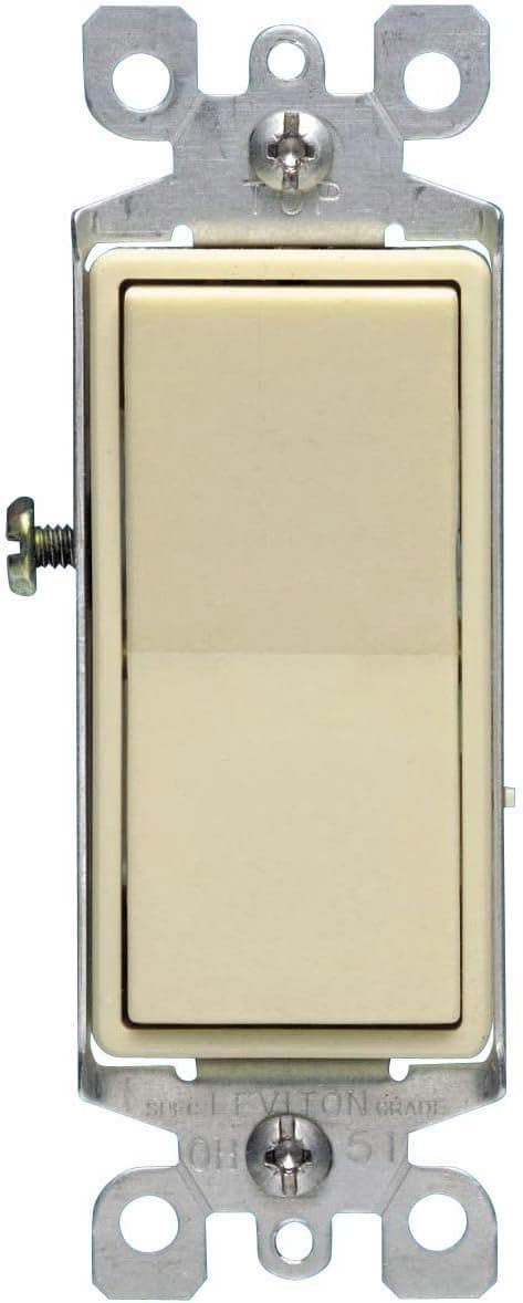 Leviton 5604-2I 15 Amp, 120/277 Volt, Decora Rocker 4-Way AC Quiet Switch, Residential Grade, Grounding, Ivory