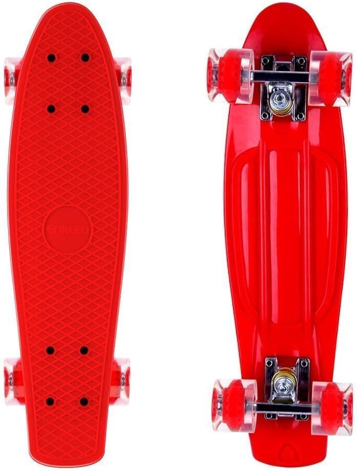 Skateboards - ENKEEO 22 Inches Skateboard Complete Cruiser Plastic Banana Board with Bendable Deck and Smooth PU Casters for Kids Boys Youths Beginners, 220 Ibs.