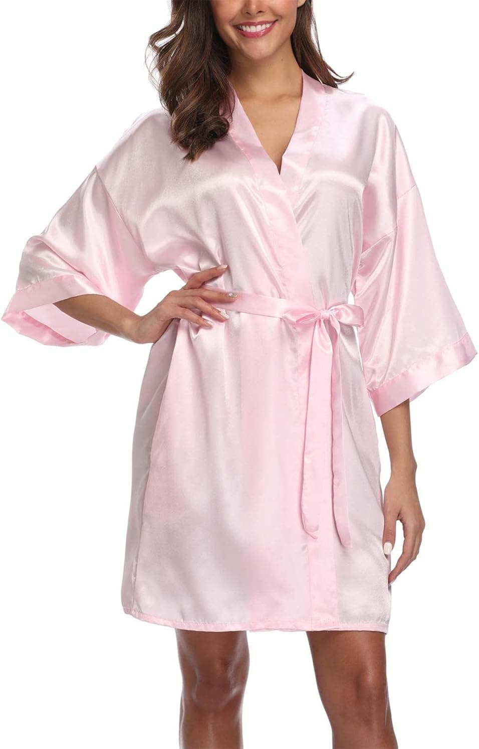 Joy Bridalc Women Short Silk Robe Satin Kimono Robe for Bride Bridesmaids Bridal Wedding Party Robes Sleepwear
