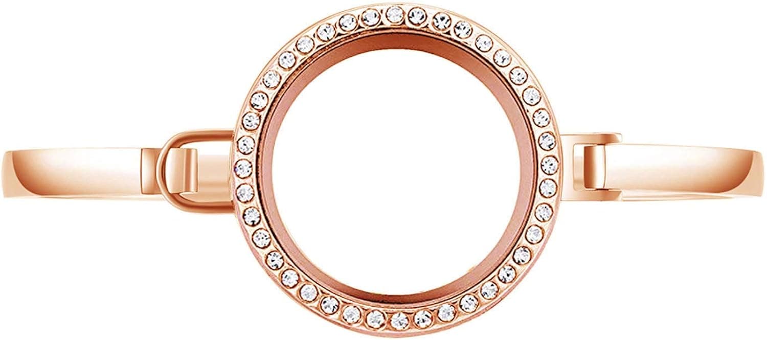 BG247 Stainless Steel 30mm Glass Floating Memory Living Locket Bangle Bracelet
