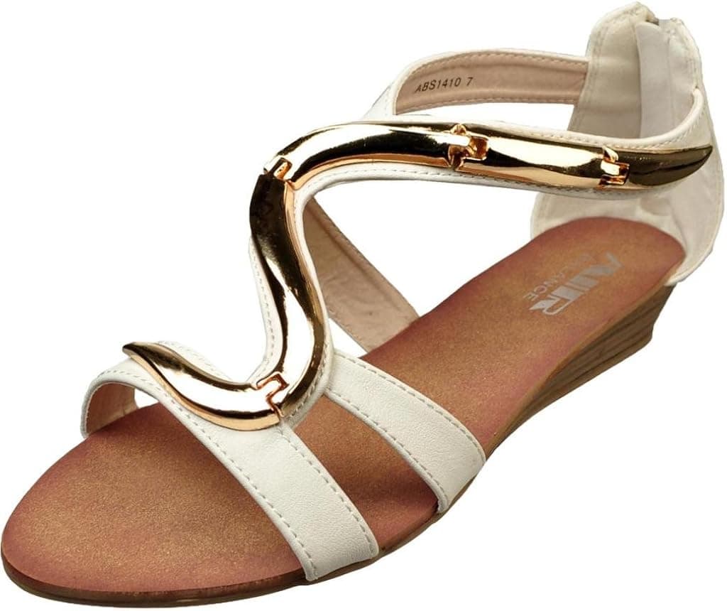 Air Balance Womens Curvy Gold Trim White Fashion Sandals