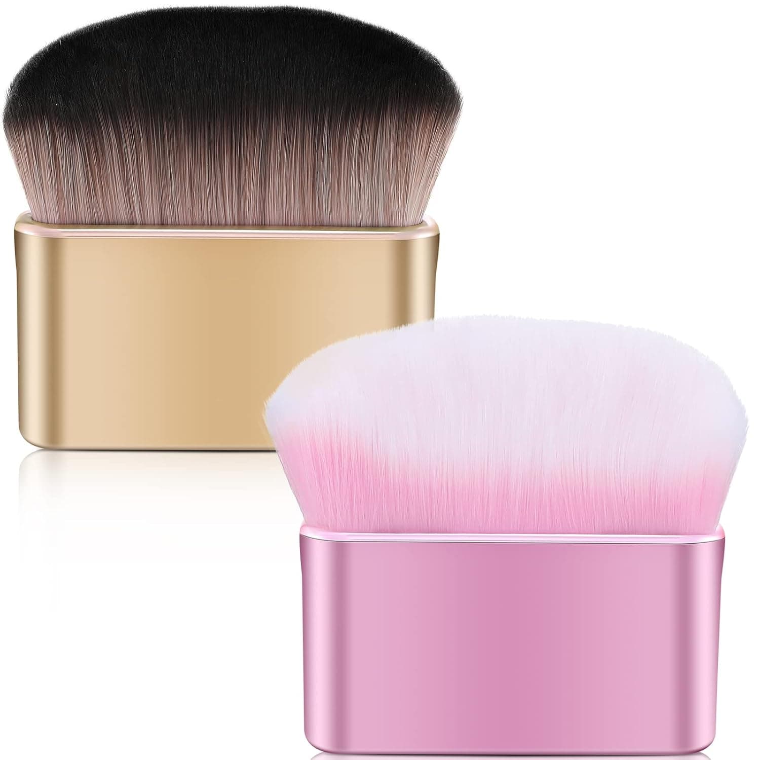 Kritkin 2 Pcs Body Makeup Brush Powder Cream Blush Face Kabuki Brush Beauty Bronzer Highlighter Tanning Brush for Blending Shimmer Liquid Foundation Concealer, Rose Gold, Champagne Gold