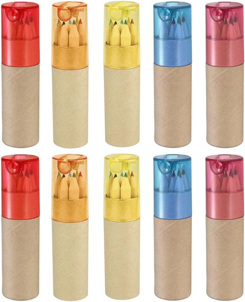 eBuyGB Pack of 50 Colouring Pencil Tubes for Wedding Favours and Party Bag Fillers, Multicolour Lid