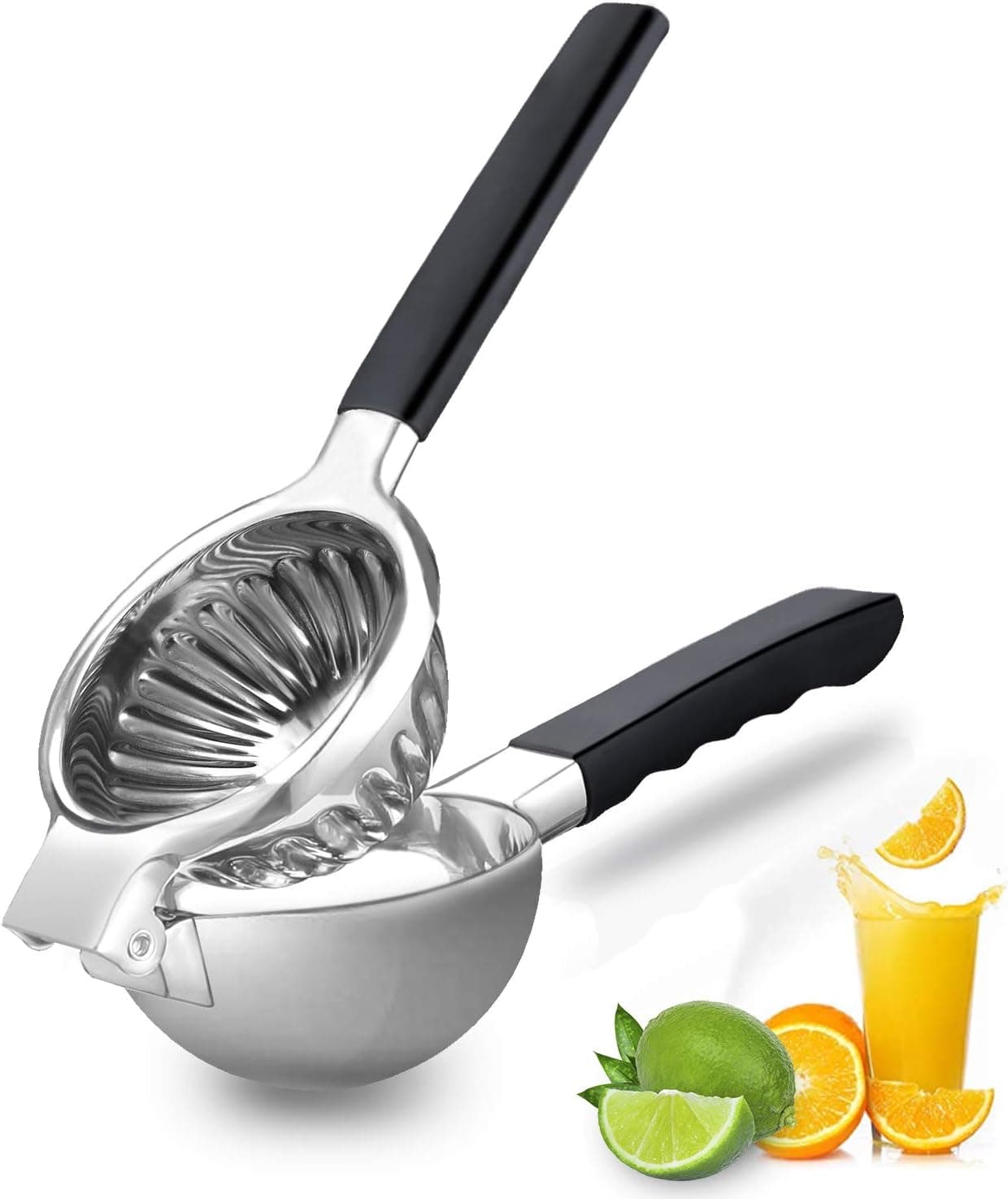 Drisharp Lemon Squeezer Stainless Steel - Hand Juicer Press Citrus Squeezer with Silicone Handles Heavy Duty Metal Large Manual Juicer (Black)
