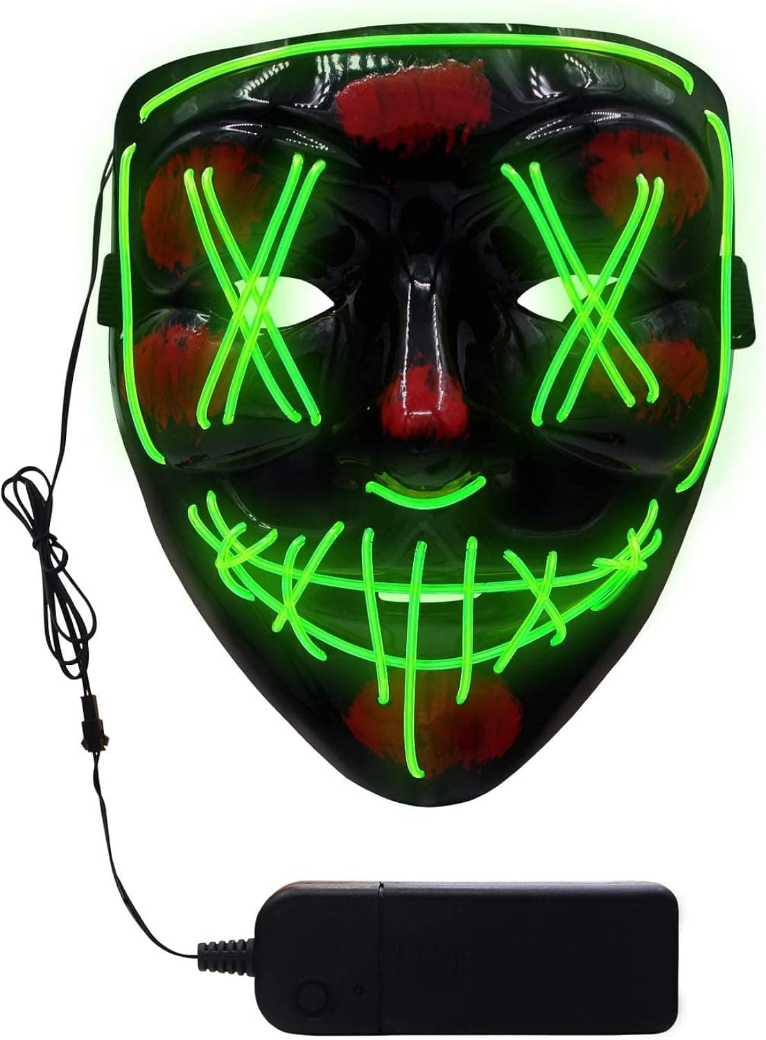 MOLEZU LED Light Up Scary Mask, Novelty Halloween Costume Party Creepy Props, Safe EL Wire PVC DJs Mask Dark Red LED