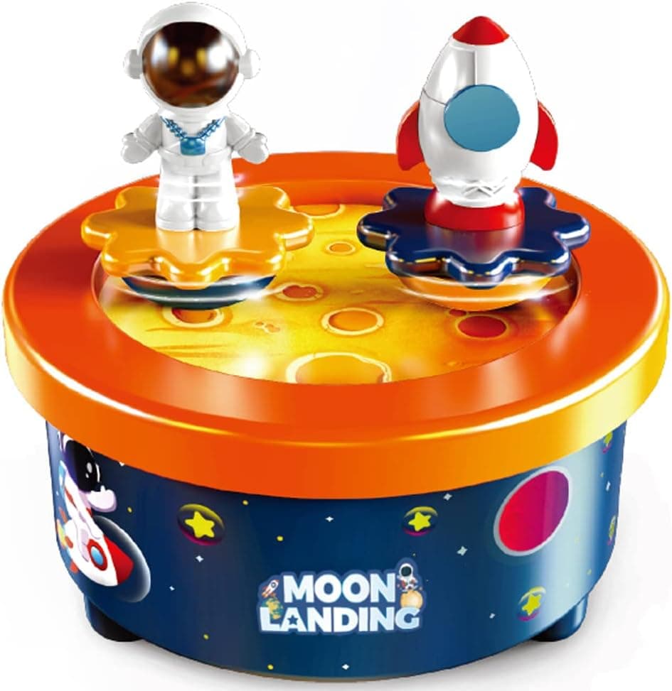 Moon Landing Music Box Theme Cake Topper with Astronaut and Spaceship Dancing Figures and Fly Me To The Moon Melody