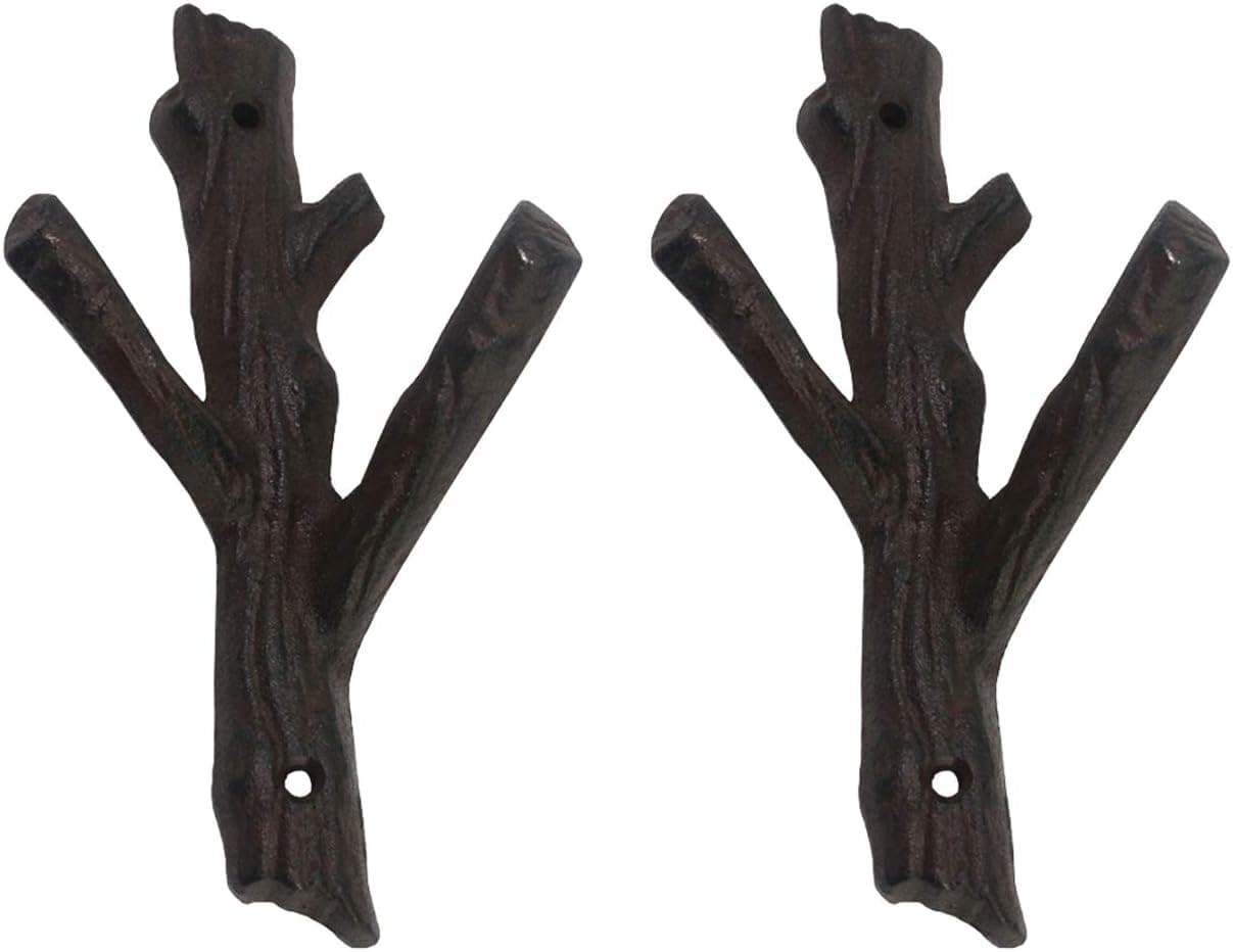 Ogrmar 2 Pcs Decorative Branch Cast Iron Wall Hooks/Hanger/Heavy Duty Home Storage Rack (Black)