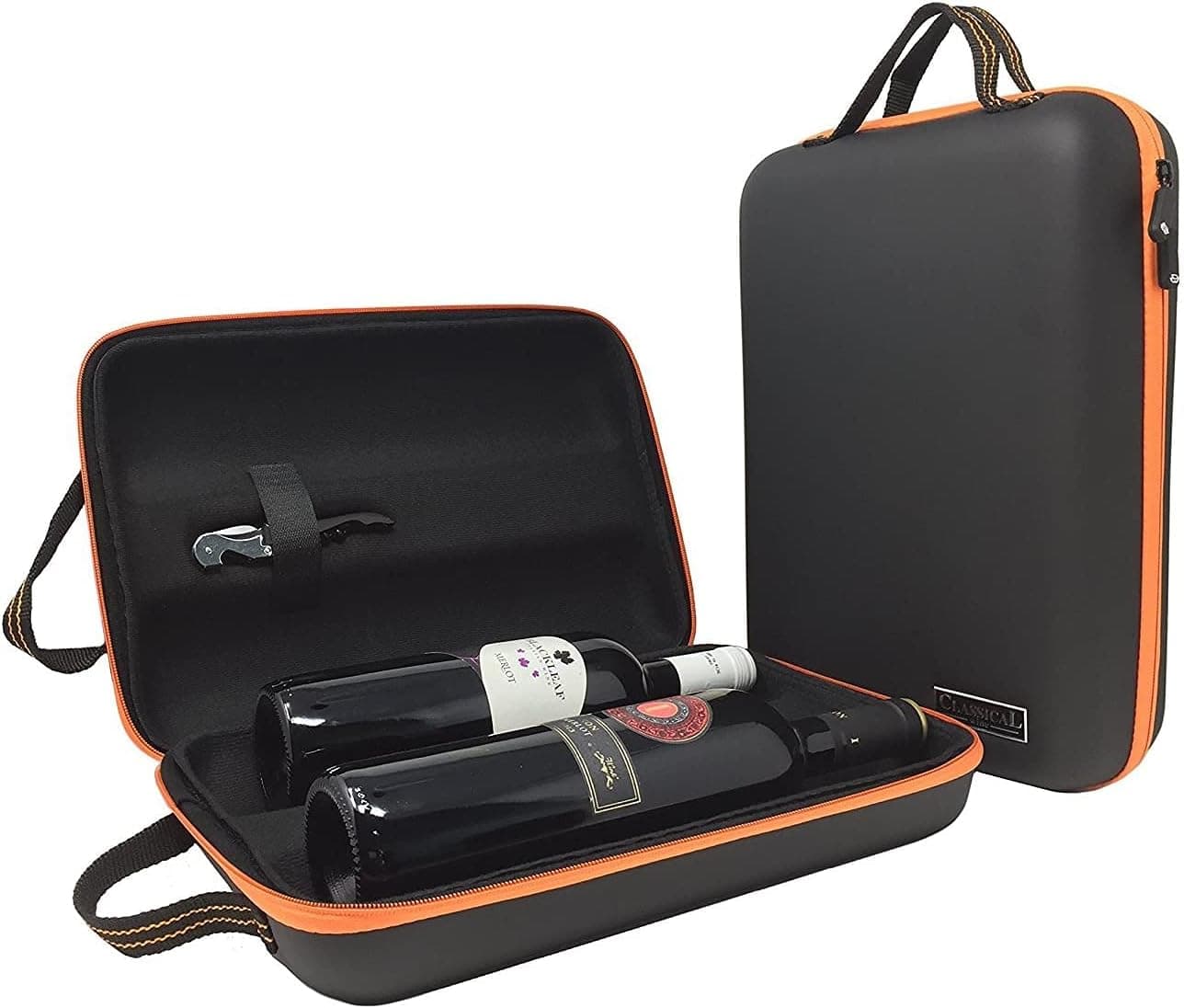 Typekrit Wine Bottle Travel Bag for 2 Bottles of Wine- Shockproof & Waterproof Protective EVA Hard Carrier Tote Case Carrying Shell Pouch