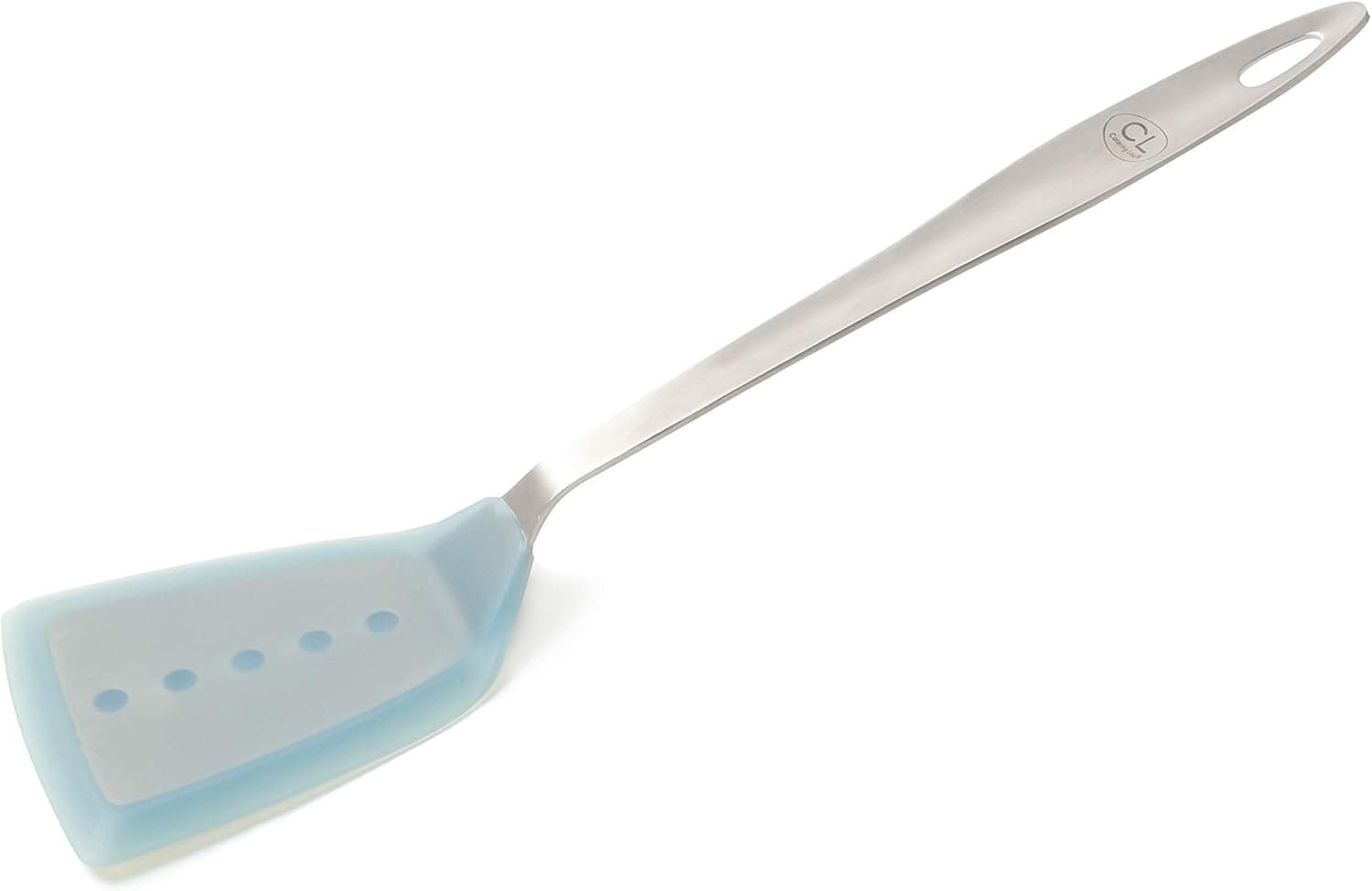 Catering Line Silicone Turner Spatula: Large Rubber Coated Spatulas for Cooking Egg, Fish, Pancake - Nonstick Heat Resistant Utensils for Teflon Cookware - Stainless Steel and Silicone Flipper