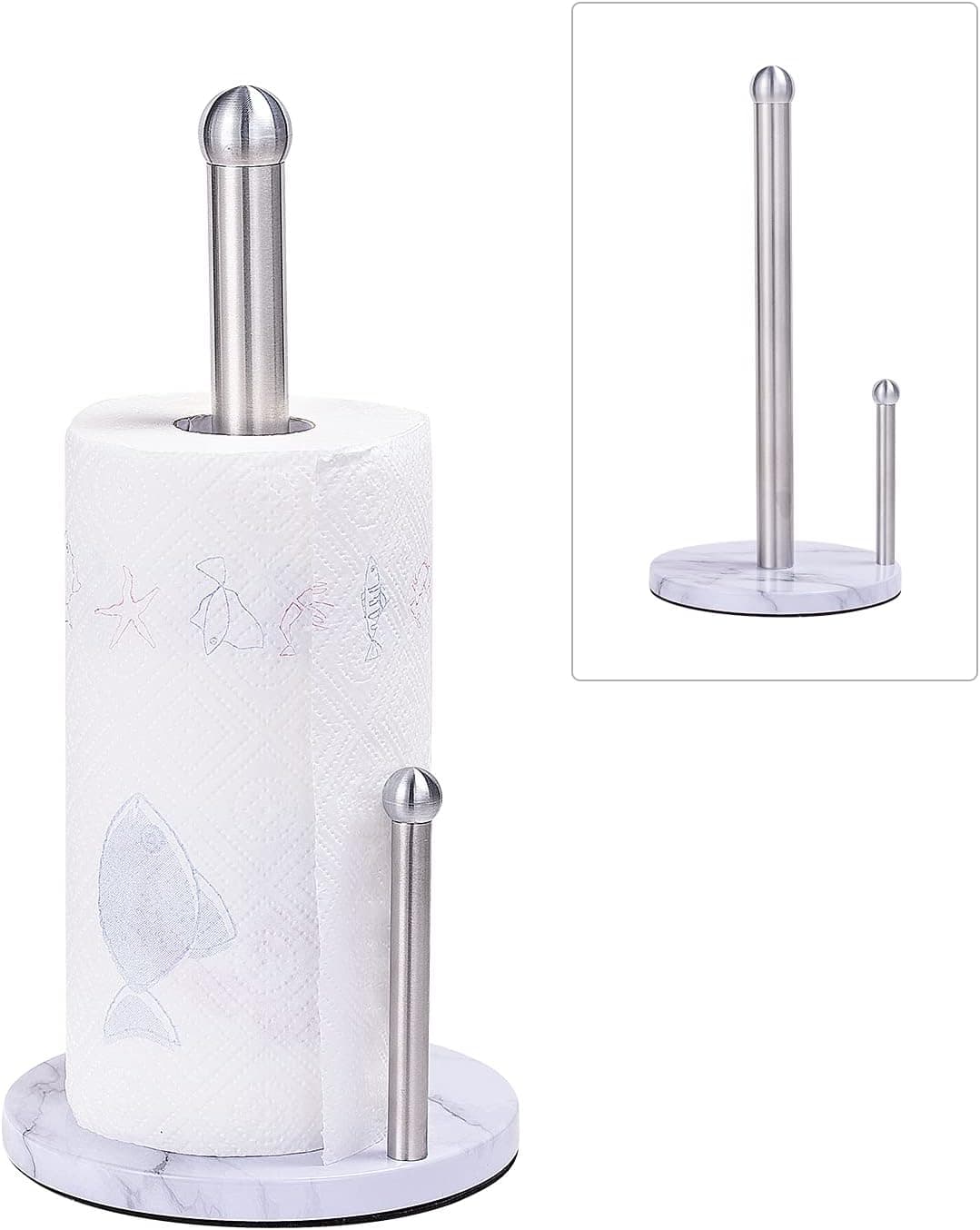 Nuovoo Stainless Steel Paper Towel Holder Countertop, Brushed Silver Paper Roll Holder, Standing Towel Dispenser Stand with Weighted Base, Large Size for Kitchen Toilet Bathroom Dining Table