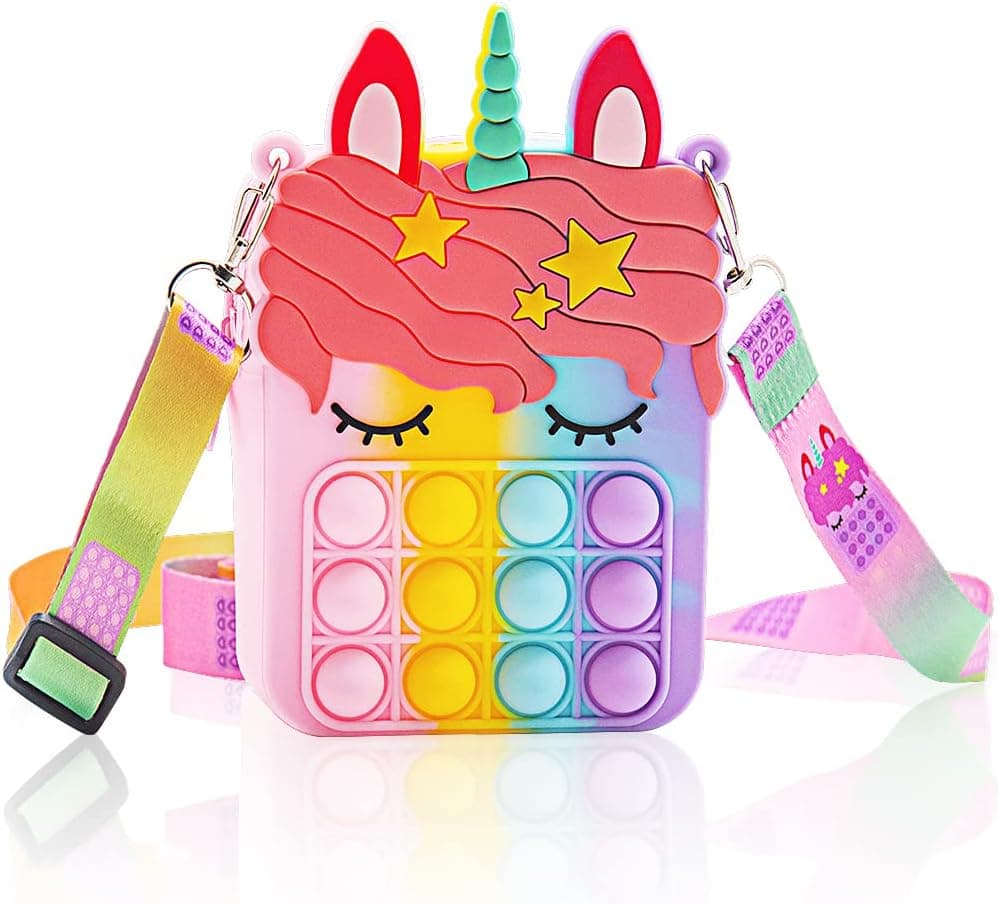 Unicorn Pop Purse for Girls, Mini Pop Fidget Toy for Girls, Push Pop Bubble Fidget Sensory Toy, Stress Release Pop Coin Purse, Christmas Stocking Stuffers Party Favors Unicorn Gifts (Rainbow)