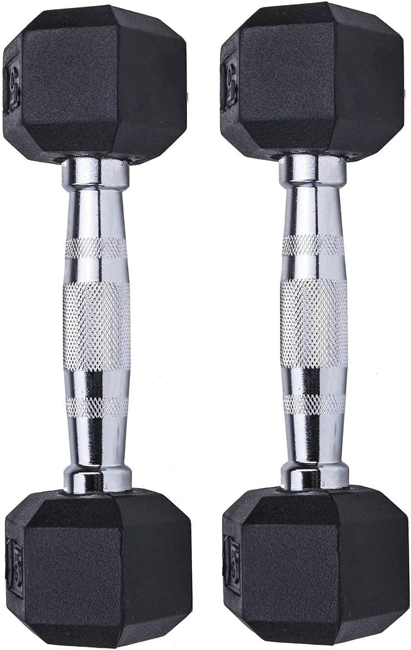 SINGLE Hex Rubber Dumbbell with Metal Handles Exercise Heavy Workout Dumbbells Workout Weights Sold As Singles or Set