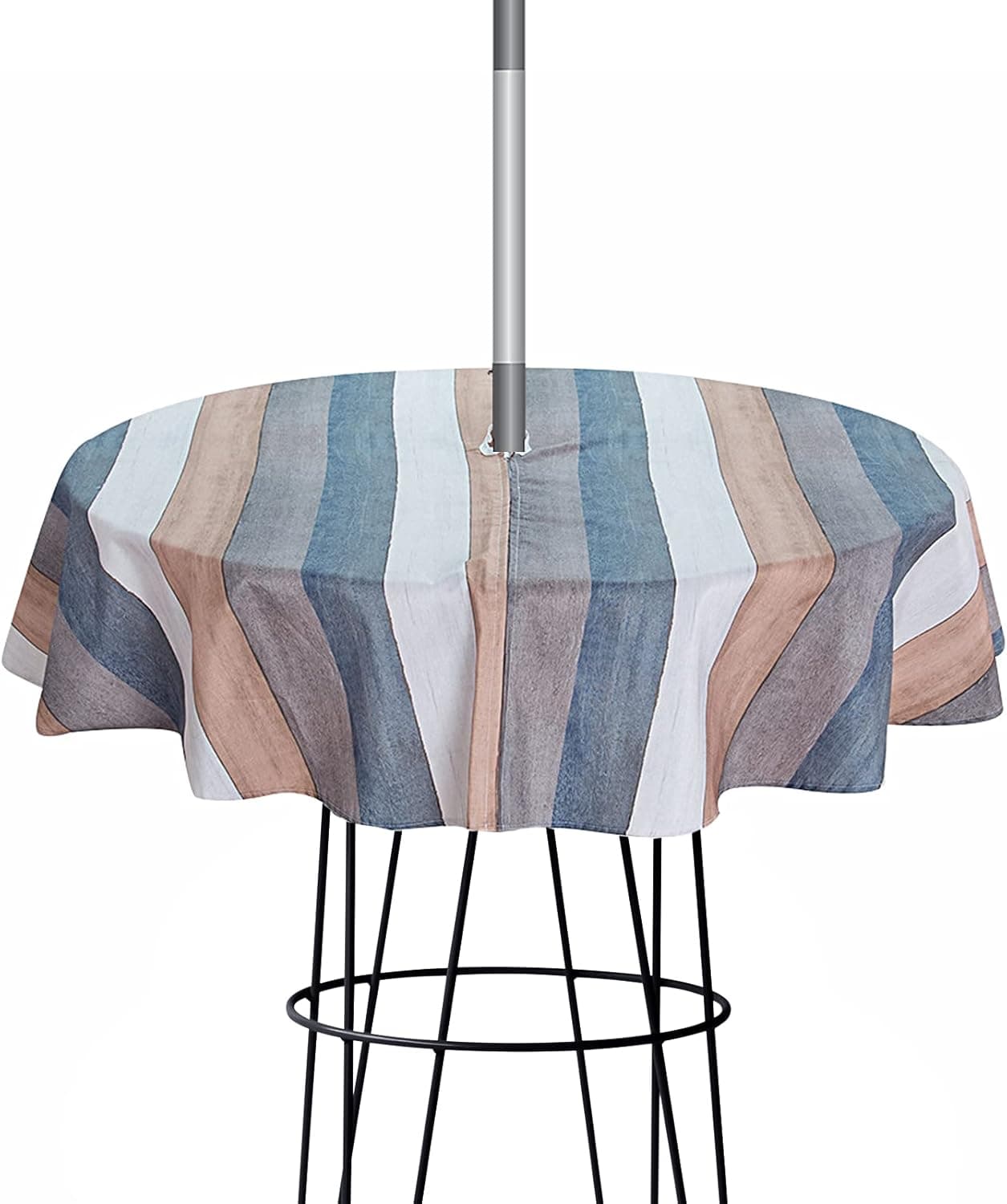 60" Round Tablecloth Outdoor Tablecloth with Umbrella Hole and Zipper Camping Tablecloth Stain Resistant Tablecloth Non Slip Picnic Tablecloth Host Family Gatherings & BBQ (Stripe)