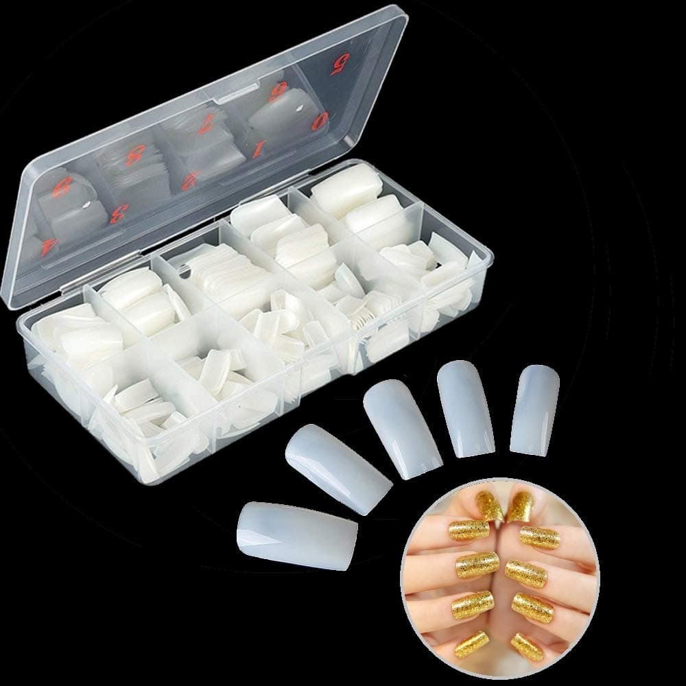 Vastitude Square Nails Full Cover Fake Nails French Tip Acrylic Nail Full Kit 500pcs Natural False Nail Tips Lady French Style for Salon Nail and DIY Nail Art(Box)