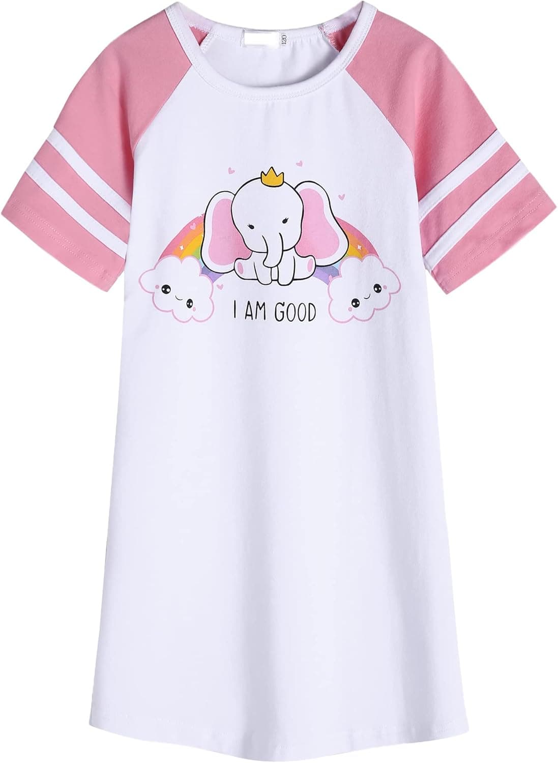 Ekouaer Girl‘s Nightgown Cotton Sleep Shirt Short Sleeve Sleepwear Nightie 4-13 Years