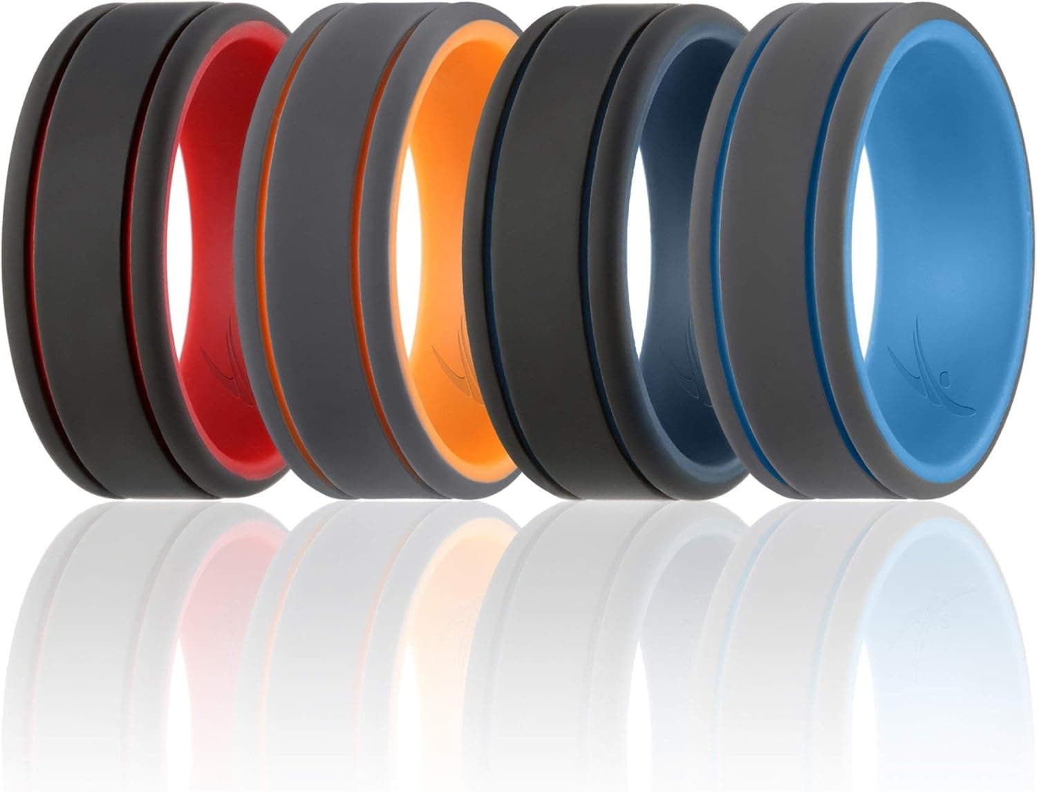 ROQ Silicone Rubber Wedding Ring for Men, Comfort Fit, Men's Wedding Band, Breathable Rubber Engagement Band, 9mm Wide 2mm Thick, Dome Style & 2 Thin Lines Duo Collection, Multi Packs, Multi Colors