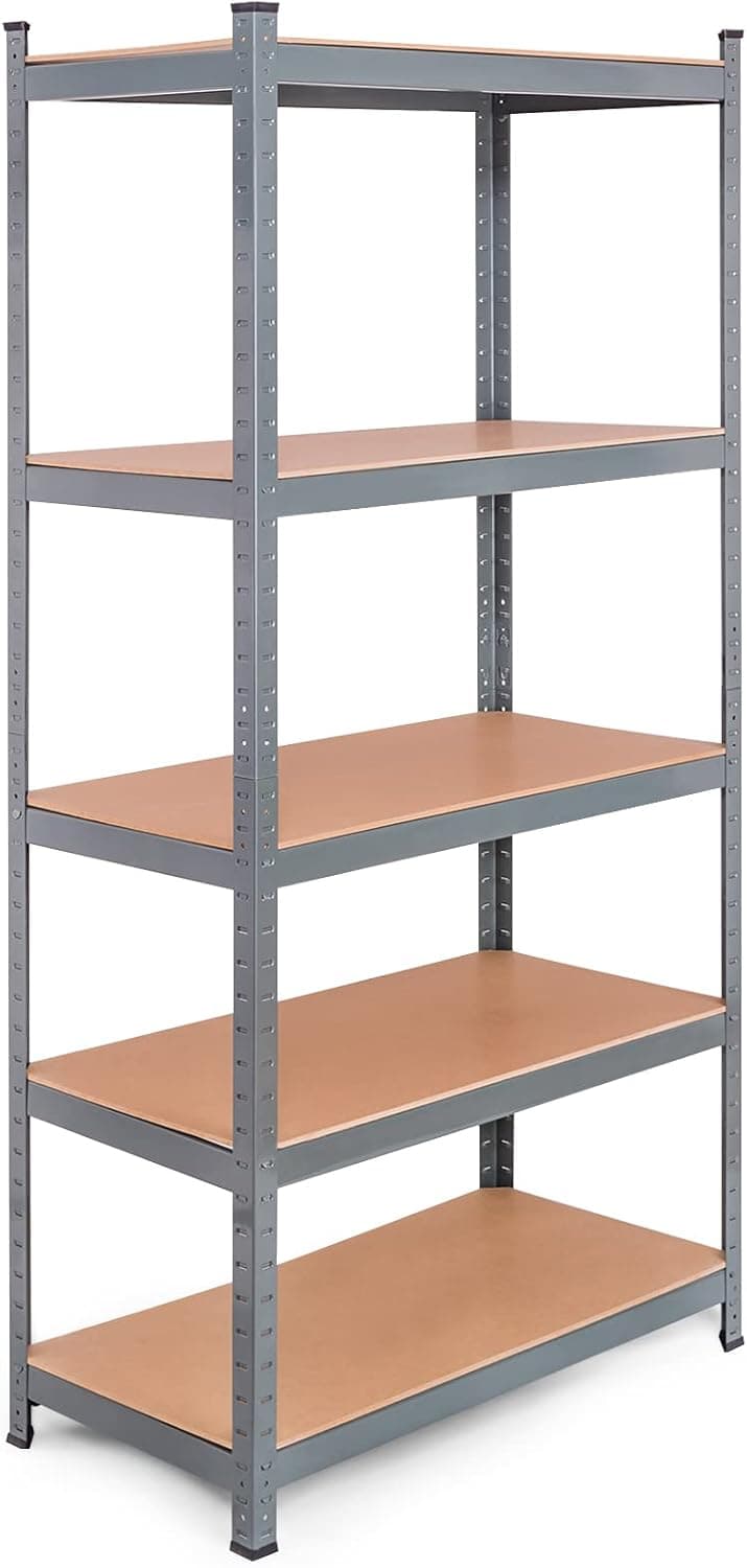 Giantex Storage Shelving Rack Utility Shelf 5-Tier Heavy Duty 2750LBS Garage Shelves Shelving Unit Bolt-Free Assembly Adjustable Shelves, Grey